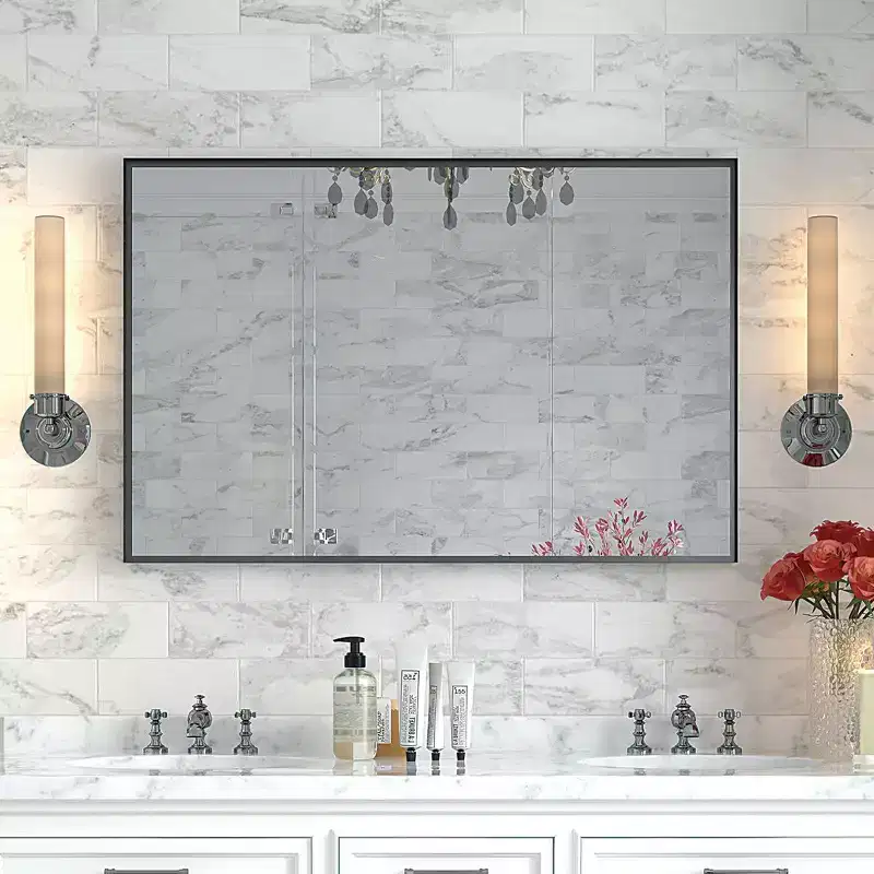 40x30 Glossy Black Bathroom Mirror: Modern, Rectangular, Farmhouse Style, Horizontal/Vertical