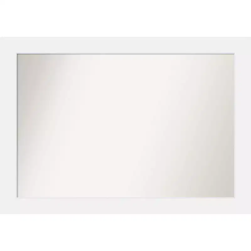 41 x 29 Non-Beveled Corvino White Wood Wall Mirror - Amanti Art: Modern Rectangle, Includes Mounting Hardware