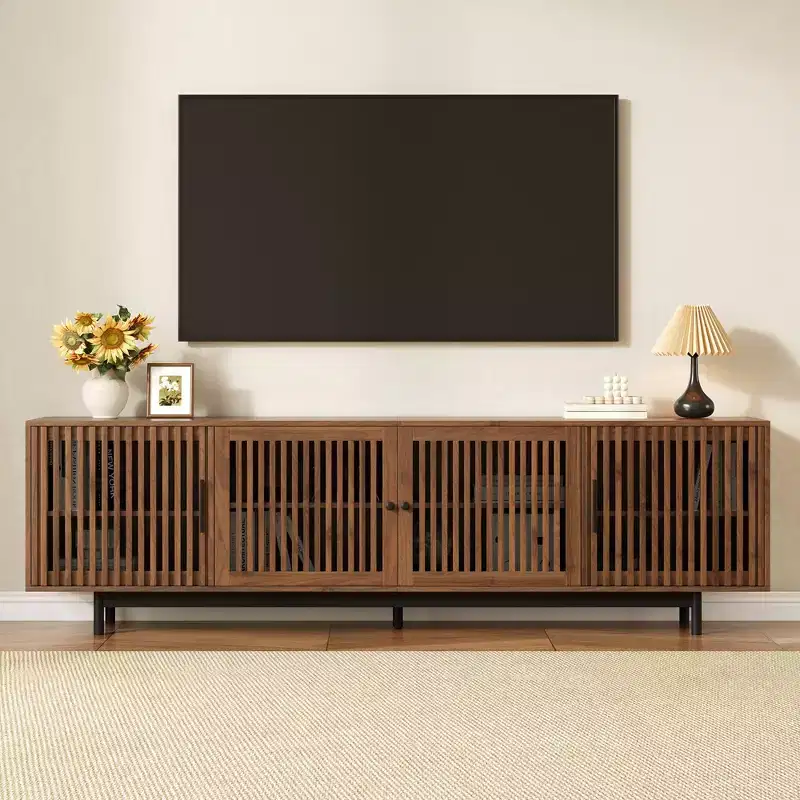 78'' Modern TV Stand for 85'' TVs Media Console Entertainment Center with Cable Management & Soft-Closing Hinges, Walnut - ModernLuxe