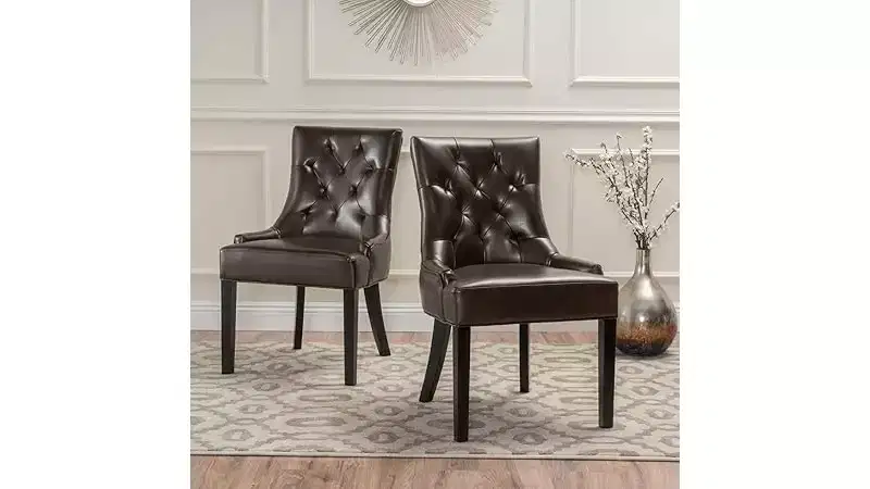 Dining Chairs Set of 2, Upholstered Side Chairs with Tufted Back and Wood Legs, Contemporary Kitchen Dining Room Chairs