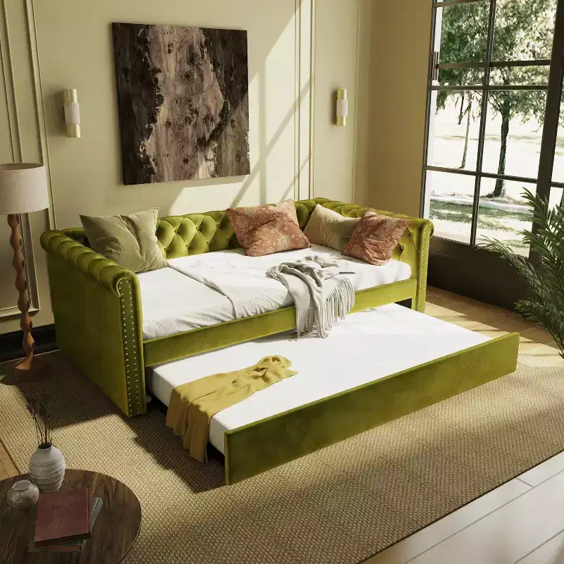 Velvet Upholstered Daybed with Trundle 31''H x 86''W x 45''D