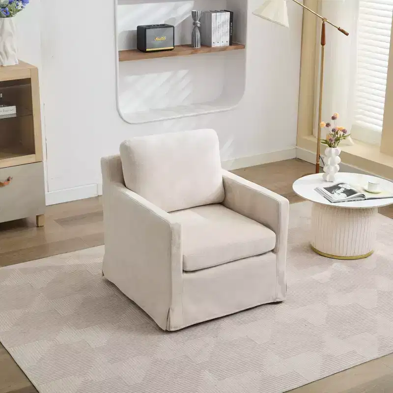 Okak 360 Degree Accent Swivel Chair with Removable Back Cushion 29.92 Comfy Upholstered Armchair for Living Room Office Lounge