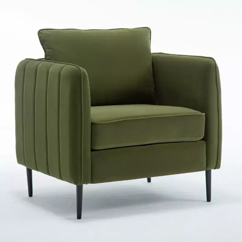 Homy Casa Modern Velvet Accent Chair with Pillow and Metal Legs, Upholstered Comfy Armchair for Living Room, Bedroom, or Reading Corner, Green