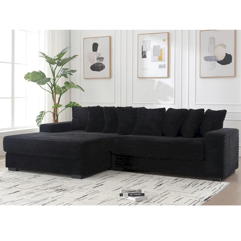 Black / Gray / Beige / Green Corduroy L-Shaped Sectional Sofa, Left Chaise, Seats 3