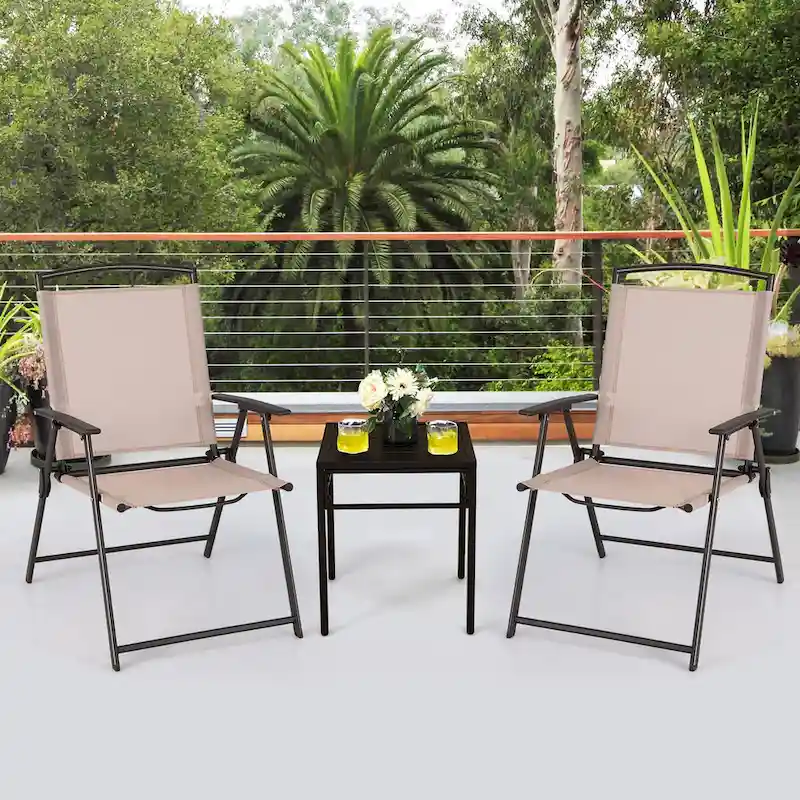 Costway 2 pcs Patio Folding Sling Dining Chairs Armrests Steel Frame - See Details