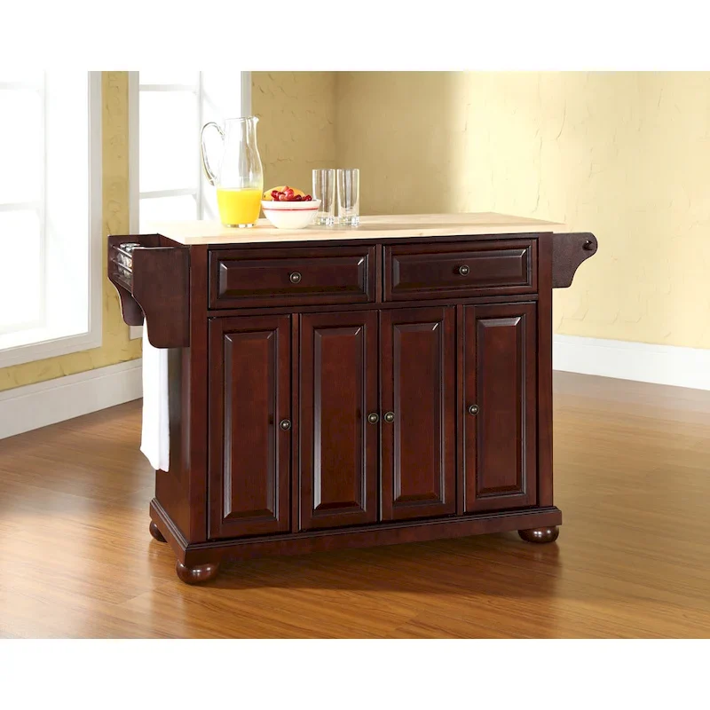 Mahogany Stationary Kitchen Island with Wood Top | 51.5