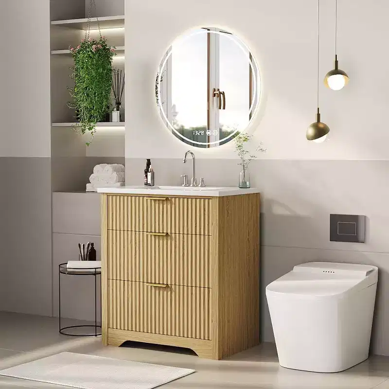 Bathroom Vanity with Sink, Vintage Bathroom Cabinet Vanity with Doors & Drawers, Farmhouse Wooden Freestanding Bathroom Cabinet