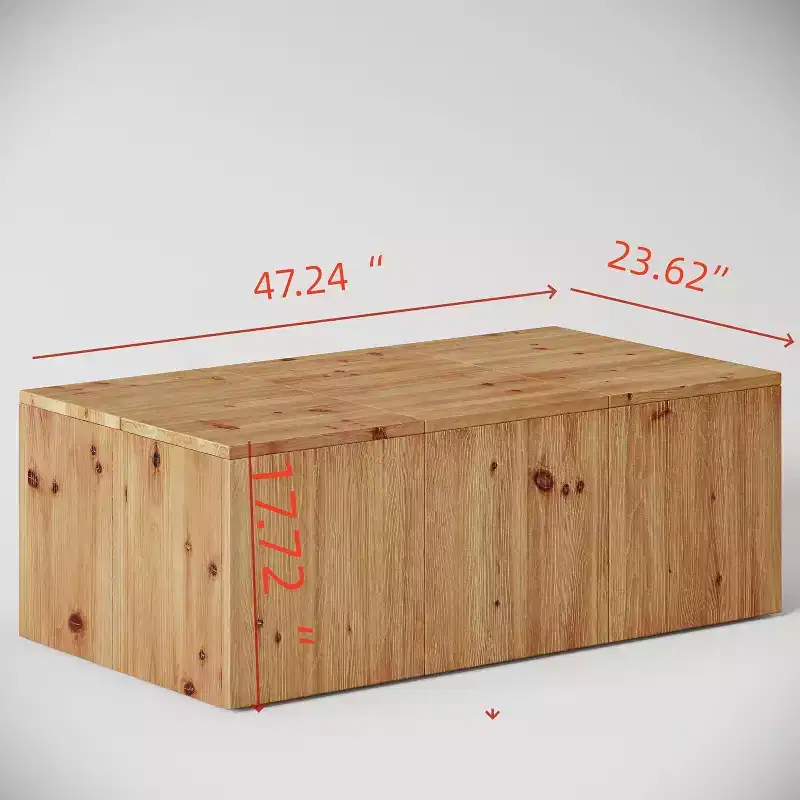 Lantine 47-Inch Rectangle Solid Wood Coffee Table, Farmhouse Center Table with Natural Wood Grain for Living Room, Retro Style