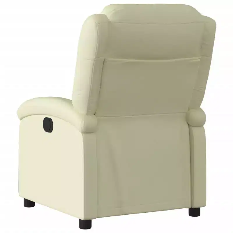 Wingback Recliner Chair, Real Leather Reclining Sofa Seating Furniture - Cream, Manual Push Back, No Massage