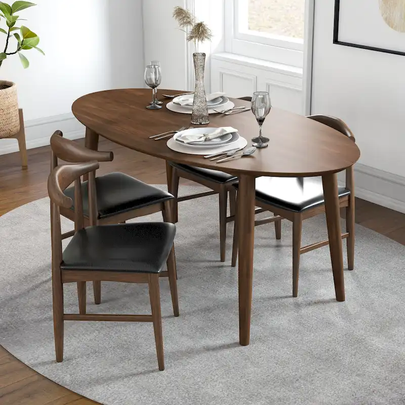 Mid Century 67-inch Oval Solid Wood Dining Table in Brown - 67 inches