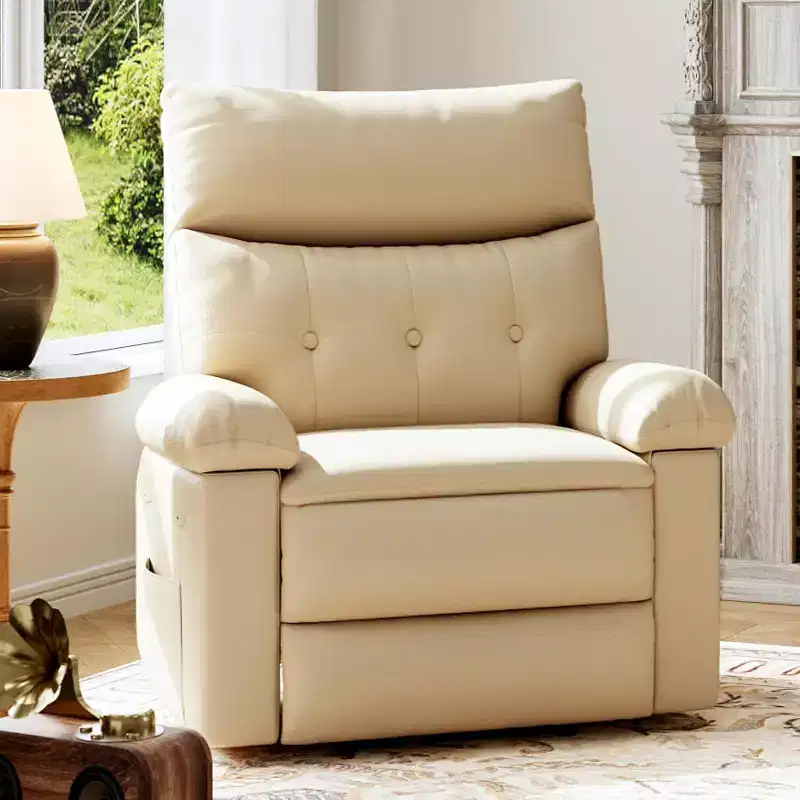 Oversized Recliner Chair - PU Leather Manual Recliner for Adults, Comfy Reclining Chair with Overstuffed Arms and Back, Side Pocket, Single Sofa