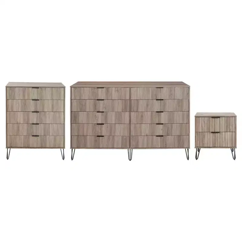 Manhattan Comfort Dumbo 3pc 5 Drawer Dresser, 10 Drawer Dresser and Nightstand Set