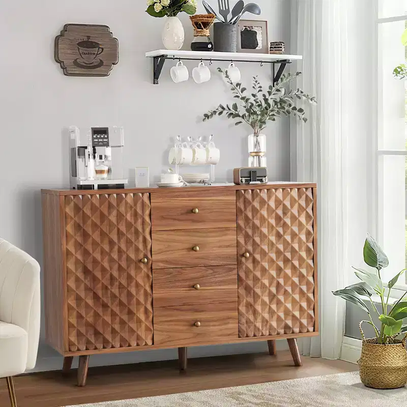 Modern Living Room Storage Cabinet,Diamond Carved Sideboard Particleboard Furniture,