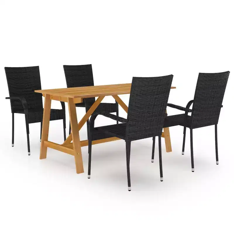 vidaXL Dining Set Solid acacia wood, PE rattan, powder-coated steel