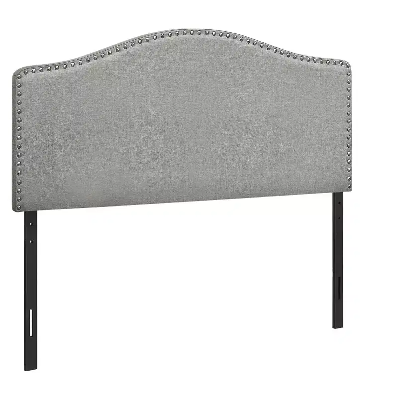 HomeRoots Gray Linen Blend Upholstered Arched Full Headboard With Nail Head Trim