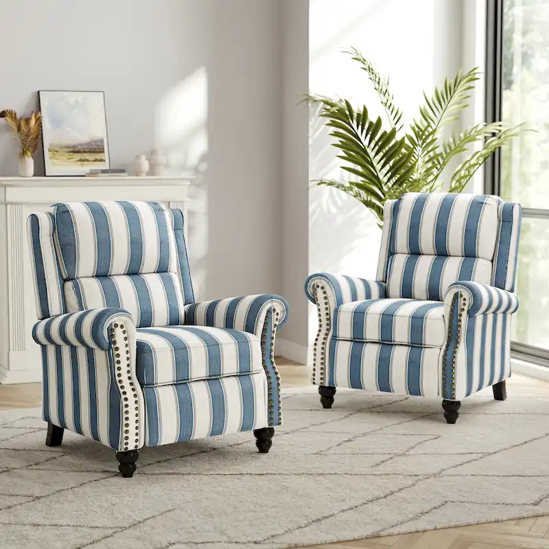2 Set Nail-head Padded Seat Pushback Recliner Chair