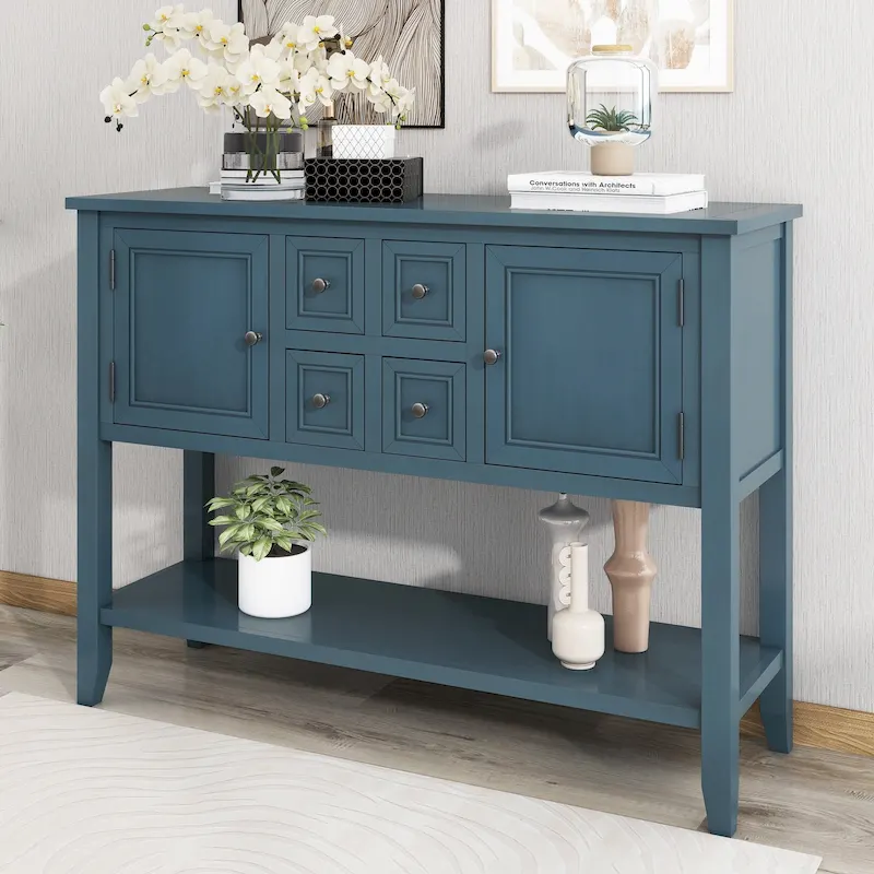 Vintage Console Table with 4 Drawers and Bottom Shelf