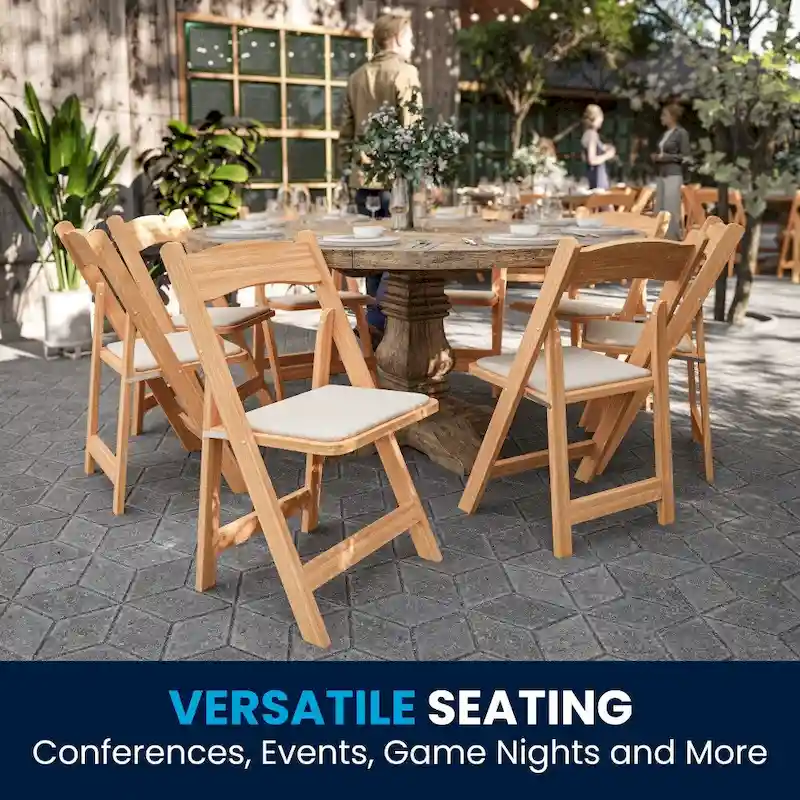 Wood Folding Chair with Vinyl Padded Seat (Set of 2)