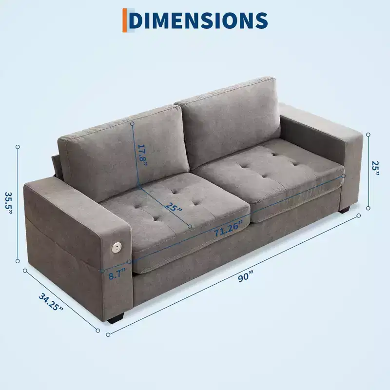 COZONY 90 Oversized Cloud Couch, Mid-Century Chenille, Deep Seat, No-Assembly Sofa w/ USB Ports, Side Pockets
