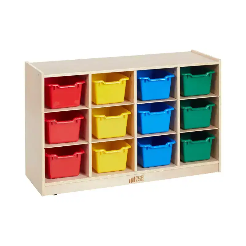 Cubby Mobile Tray Cabinet and 15 Scoop Front Bins, 3x4, Kids Furniture