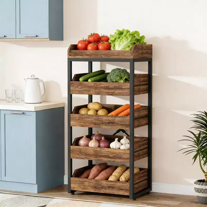 Rustic Wooden Wine Rack with 5 Shelves