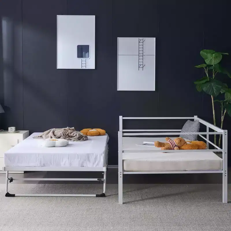 VINGLI Daybed with Pop Up Trundle, Heavy Duty Metal Twin Bed with Trundle, No Box Spring Needed