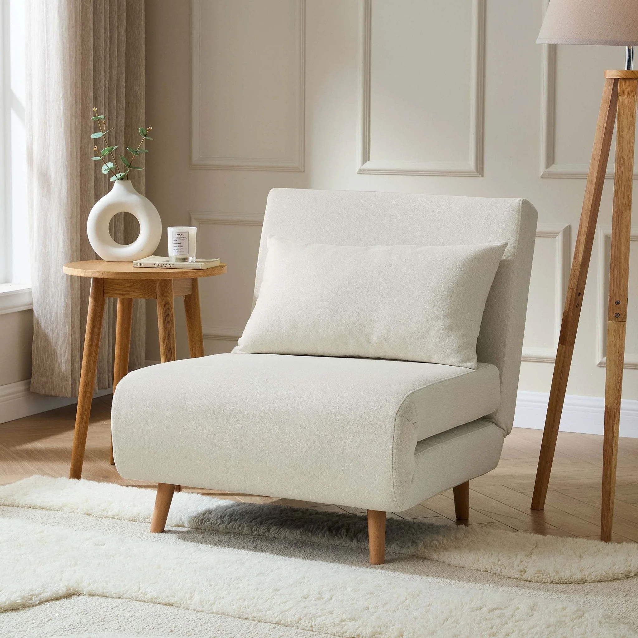 Single Sofa Bed - Cream Linen