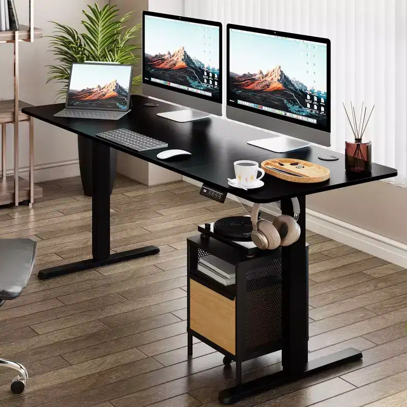 71'' Adjustable Height Standing Desk, Computer Desk with Memory Preset, Splice Tabletop, Black Frame