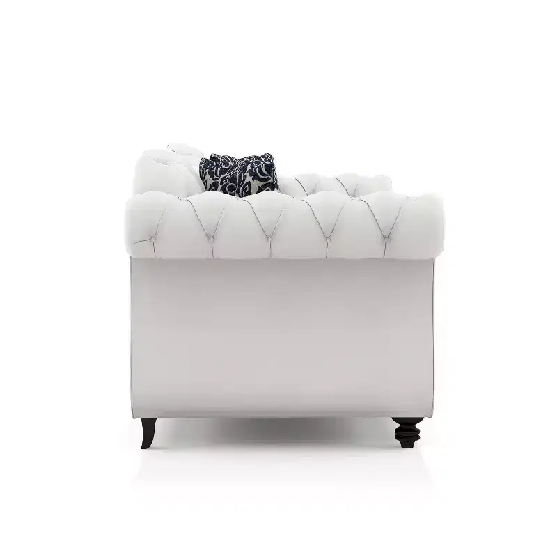 Button Tufted Velvet Sofa, 3-Seater with Wood Frame and Black Legs