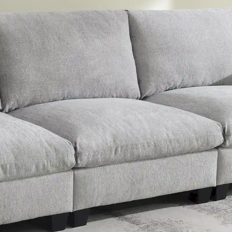 96 Chenille Smart Sectional Sofa with Bluetooth Speaker, Drop-Down Table & USB Charger and 3-Seater Cloud Couch