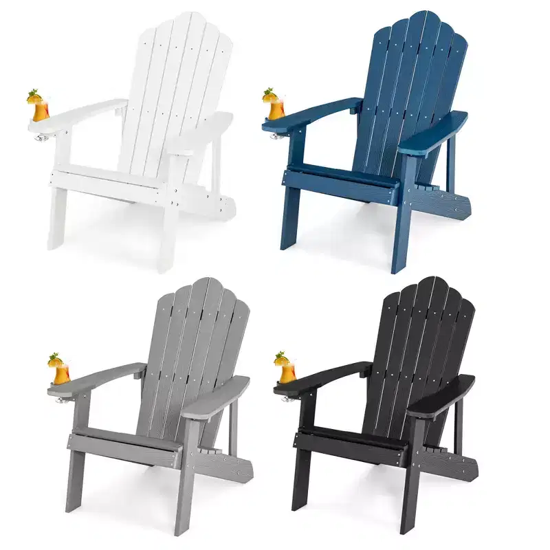 Costway 4 PCS Patio HIPS Adirondack Chair with Cup Holder Weather Resistant Outdoor 380 LBS Teak&Green&Yellow&Red/Black&Light Grey&Navy&White