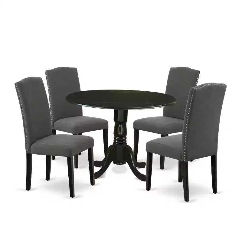 HomeStock Round Dropleaf Dining Set with 4 Parson Chairs Black