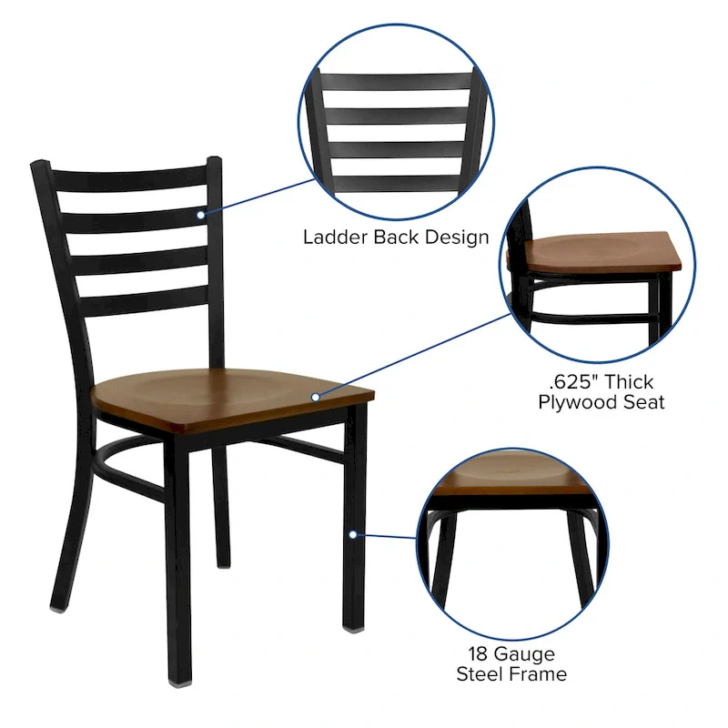 Ladder Back Metal Dining Chair with Wood Seat