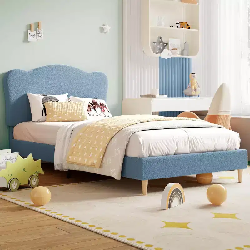 Upholstered Platform Bed Frame with Adjustable Headboard, Strong Wooden Slats Support, Modern Kids Bed Furniture, No Box Spring Needed