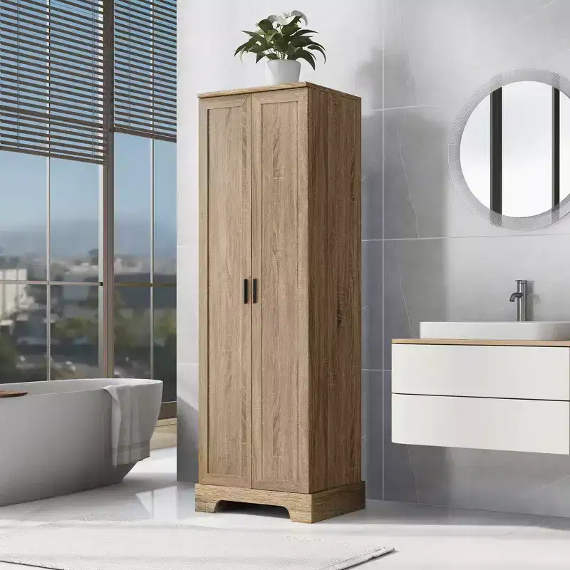 GDFStudio Tracy Modern Wood Freestanding Storage Cabinet with Double Doors and Adjustable Shelves