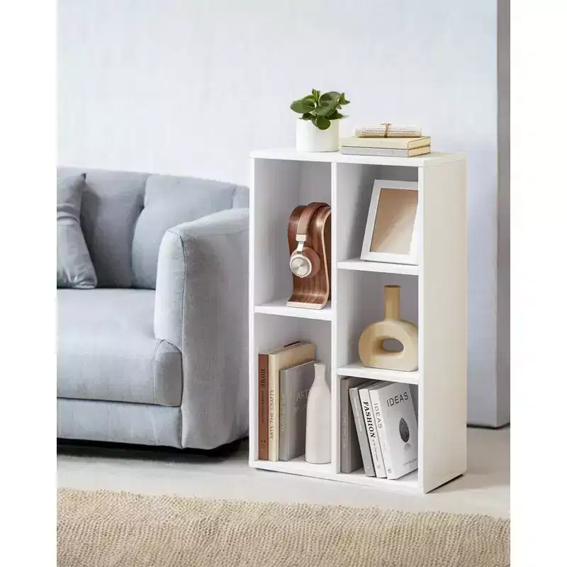 Bookcase with 5 Compartments, Freestanding Cube Organizer Display Shelf for Small Spaces, White