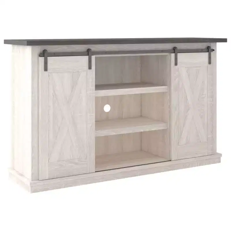 Wood Two-Tone TV Stand with Sliding Barn Doors 54