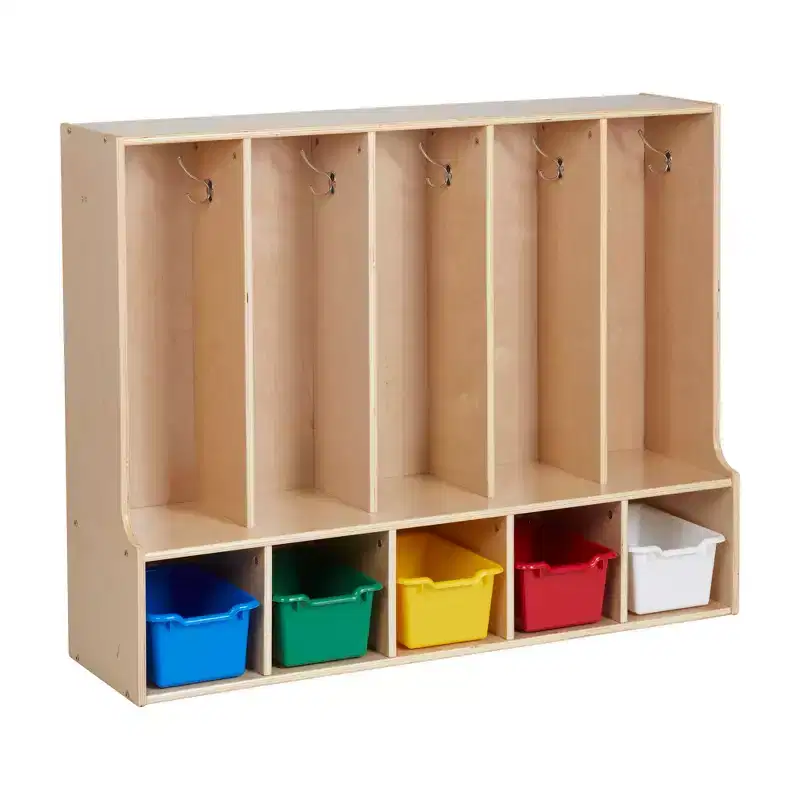 5-Section Toddler Coat Locker with Bench and 5 Scoop Front Bins
