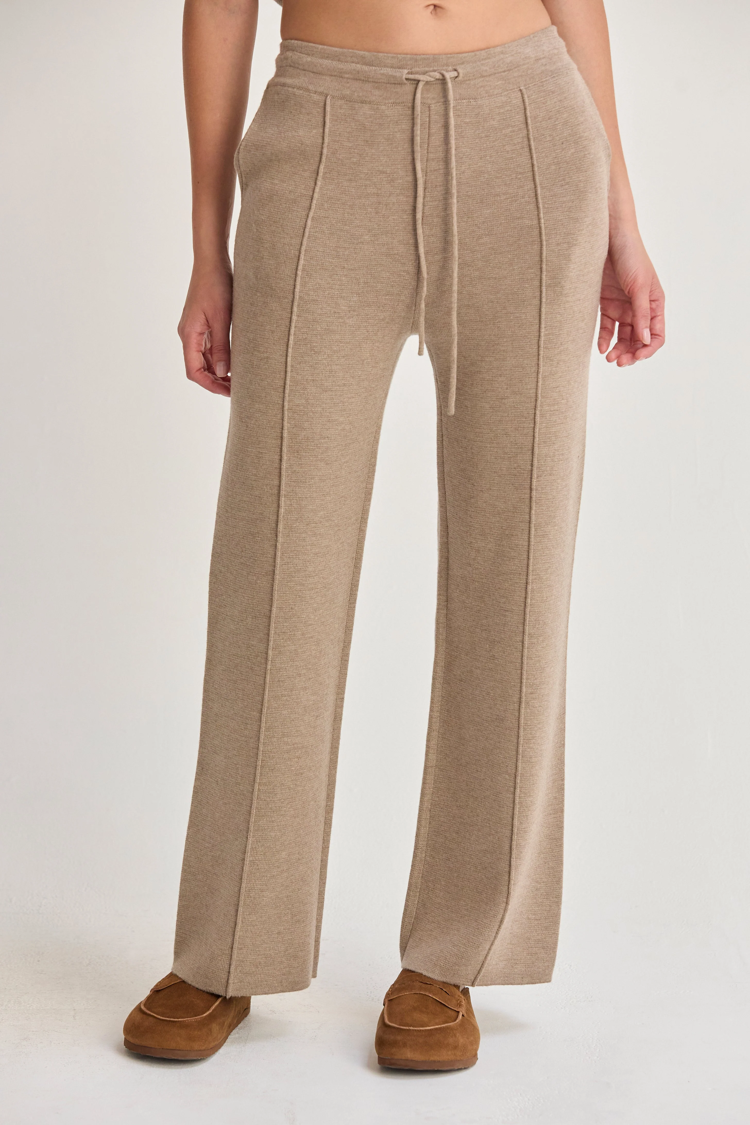 Lounge Sweater Knit Wide Leg Flare Pants with Drawstring Waist