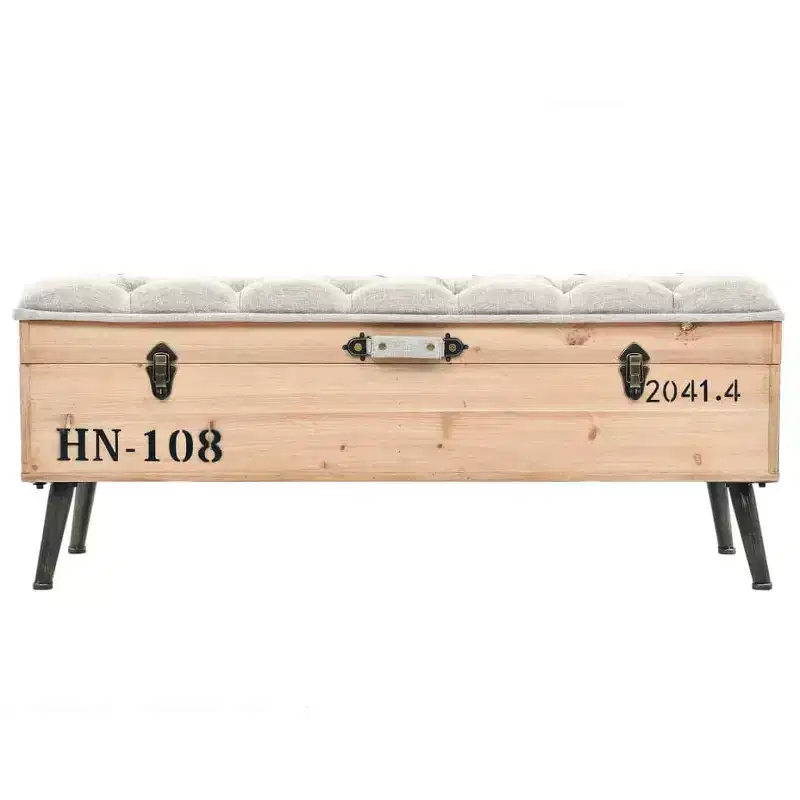 vidaXL Storage Bench Natural wood with grey fabric