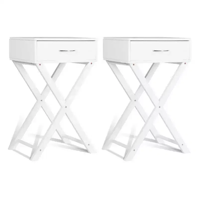 Costway 2 PCS Nightstand X-Shape Drawer Accent side End Table Modern Home Furniture White
