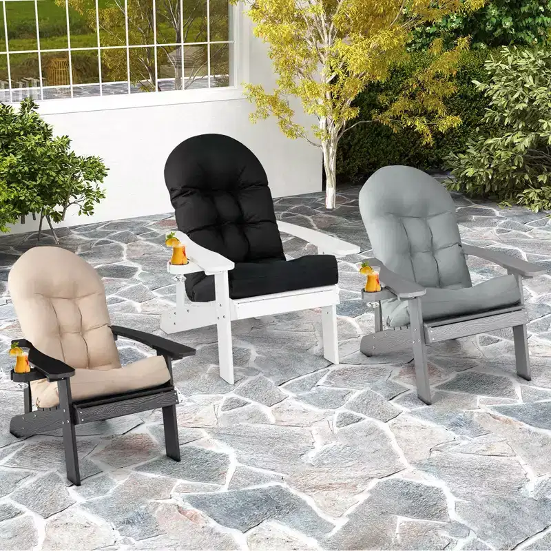 Costway Adirondack Chair HIPS Adirondack Chair with Cup Holder & Cushion Black/Green/Navy/Grey/White/Yellow