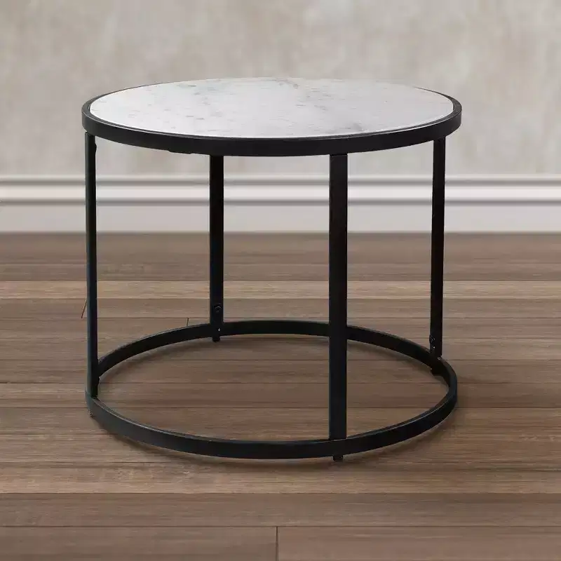 Royal Hampton 23 Inch Side End Table, Modern Round Marble Top, Classic Iron Frame