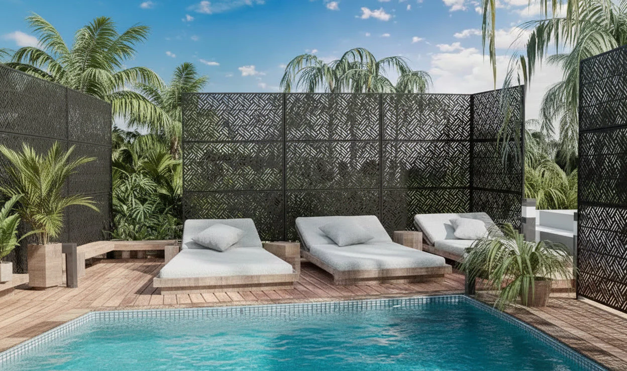 72 inch Room Divider Galvanized Frame Room Divider Privacy Screen Patio Garden Fence Black