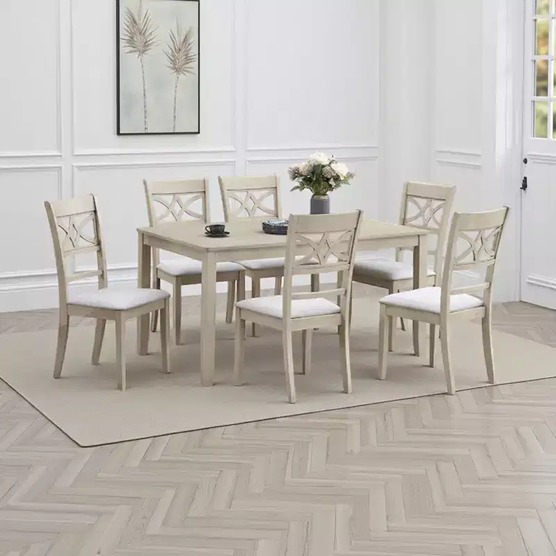 Royal Hampton Dining Table, 59 Inch, Rectangular Top, Antique Bone White Finish