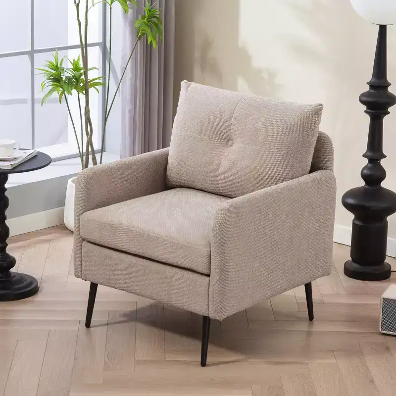 TUYOHW Chenille Accent Chair,Club Fabric Armchair with Black Metal Legs,Anti-Skid Pads,Single Sofa Chair for Living Room,Bedroom,Dining Room