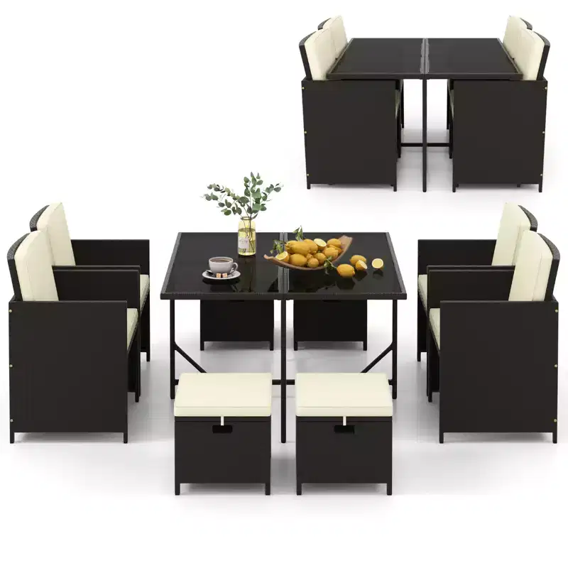Costway 9 PCS Outdoor Dining Furniture Set Patio Conversation Set with Cushioned Seat