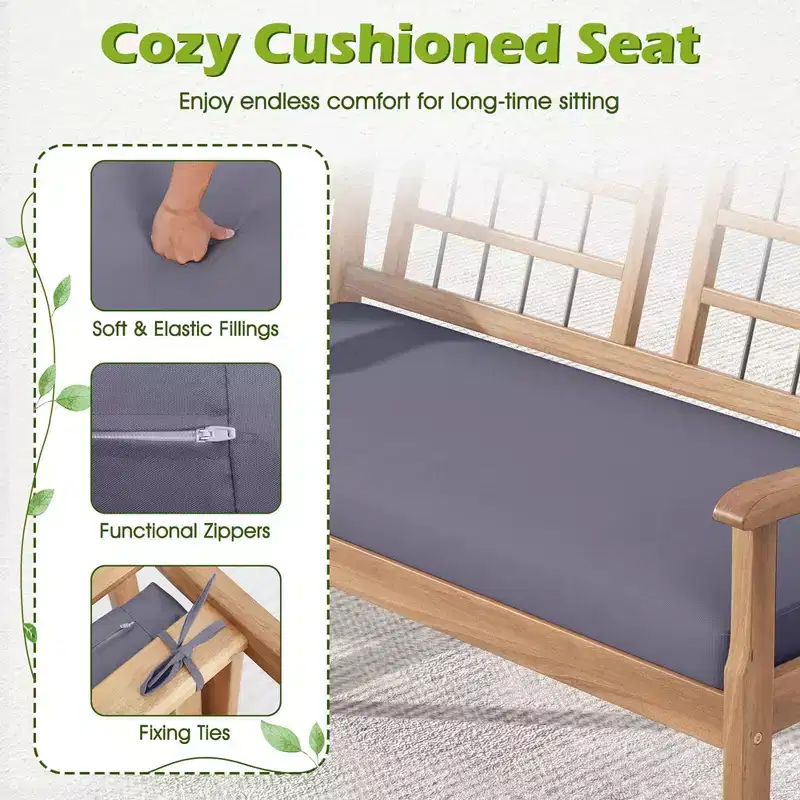 Costway 4 PCS Wood Patio Furniture Set with Soft Seat Cushions Solid Acacia Wood Frame Off White/Gray