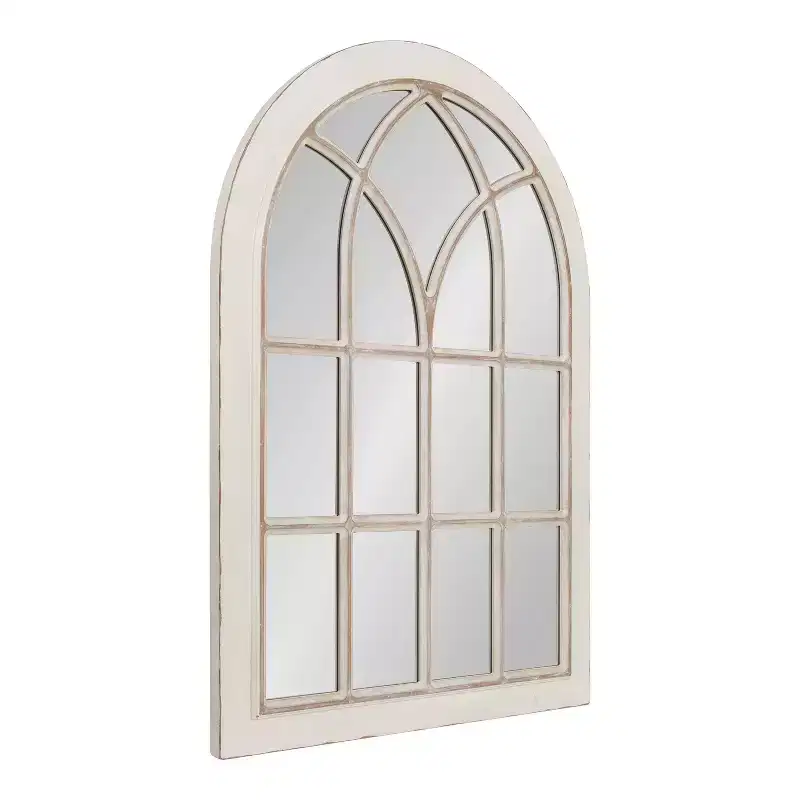 31" x 44" Nikoletta Arch Wall Mirror White - Kate & Laurel All Things Decor: Coastal Windowpane Design, Wood Frame