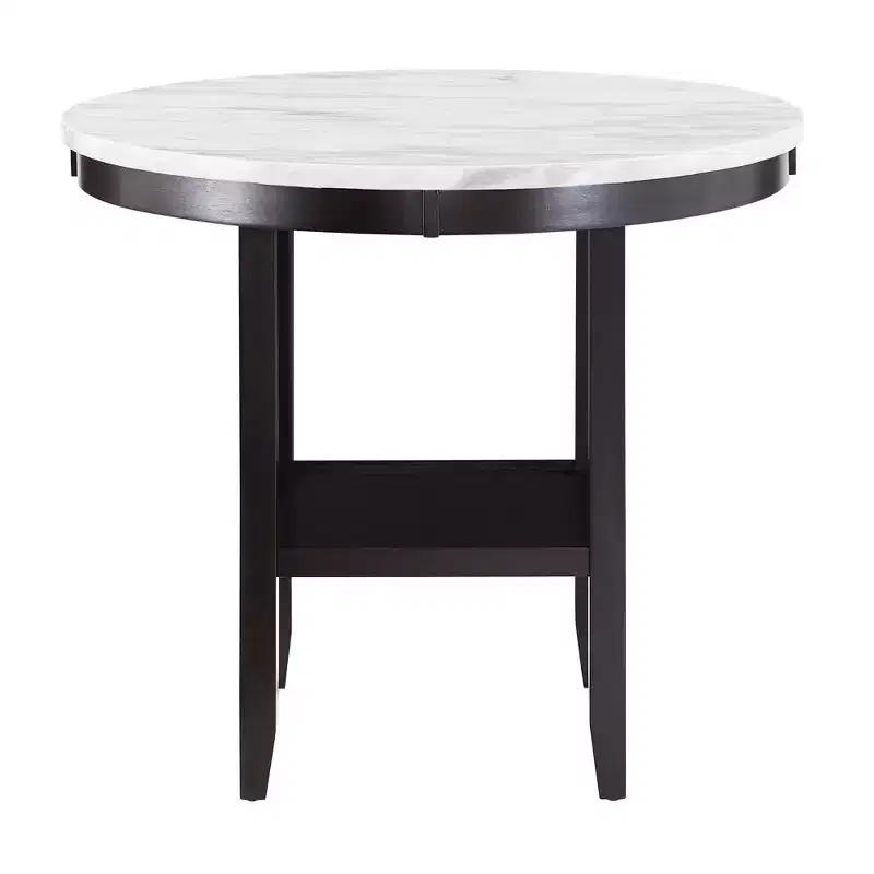 Round Faux Marble Dining Table Espresso/White - Contemporary Style